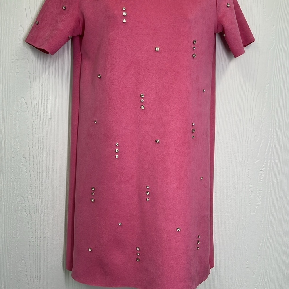 Zara - Pink Faux Suede Jewel Rhinestone Light Short Sleeve Mini Dress Size XS - Picture 8 of 13